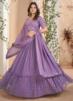 Faux Georgette Purple Traditional Wear Thread Work Lehenga Choli